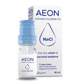 AEON Sodium Chloride 5% eye drops in a small bottle with a dropper, packaging displays product information and indication for corneal oedema.