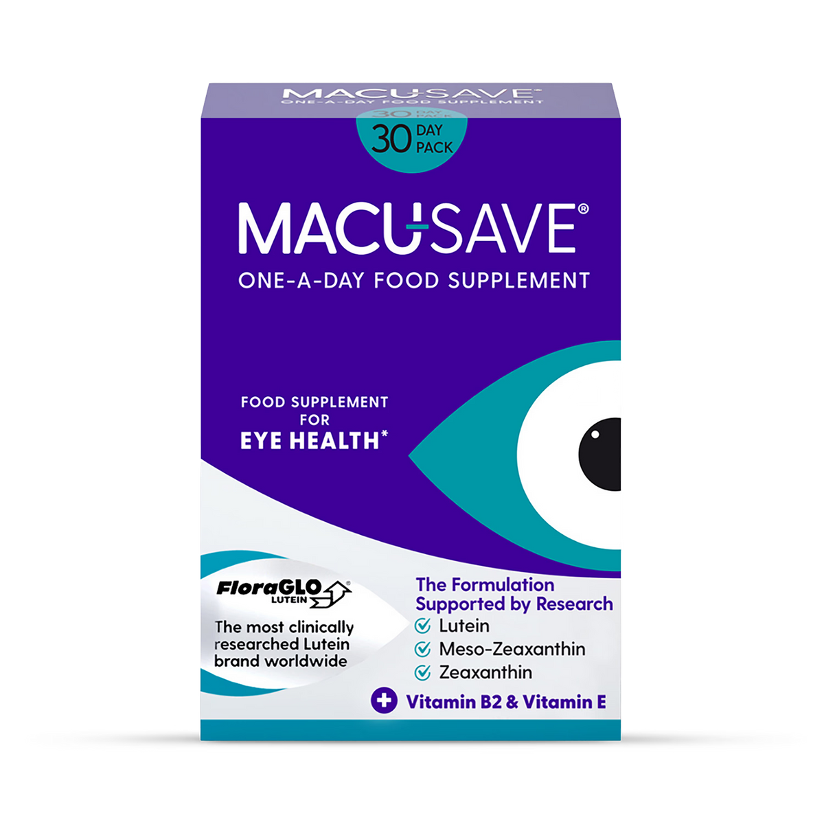 MACUSAVE 30 day pack on a white background - formulated by research