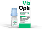 Viz Opti preservative-free screen eyes eye drops bottle and packaging on a white background
