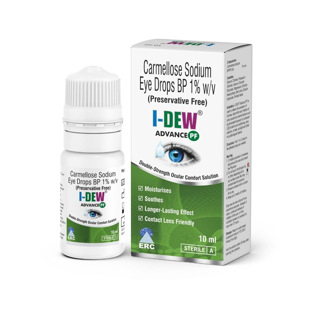 I-Dew Carmellose Sodium Eye Drops BP 1% w/v with packaging on a white background