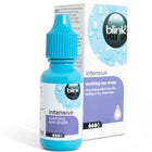 Bottle and packaging of blink intensive soothing eye drops on a white background