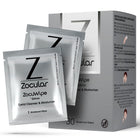 Zocular ZocuWipe eyelid cleanser and moisturizer packaging with multiple wipes displayed.