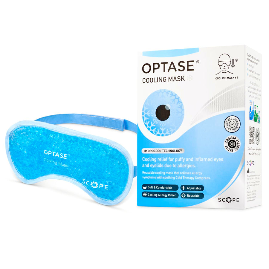 Optase cooling mask with packaging on a white background