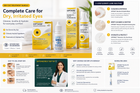 An infographic-style product bundle graphic for Optometrist Recommended Optase Dry Eye Treatment, showing multiple Optase products and boxes, step-by-step care routine panels, before/after eye illustrations, and text describing care for dry, irritated eyes.