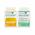 Two white supplement bottles from Ocular Express, Glycoshield and Macusure, displayed side-by-side on a white background.