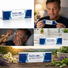 A 4-panel collage showing Xailin Night OTC medicine packaging and use. The top-left panel shows the blue and white 5g box on a white background.