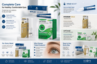A promotional collage for SCOPE HEALTHCARE eye care products, featuring HYLO NIGHT, OPTASE, and HYCOSAN SHIELD treatments and kits. The layout includes product boxes and bottles, informational text, and a close-up of a human eye, set against a white background with blue and green branding accents.