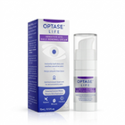 Optase Life Sensitive Eye Daily Renewal Cream shown with its white and purple retail box and matching pump bottle on a clean white background.