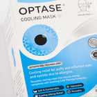 Close-up of the retail packaging for an OPTASE Cooling Mask, showing the product name, blue and white design, and key features on a plain white background.