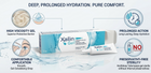 Xailin Gel eye drops packaging shown on a light blue and white promotional background with callout icons and text describing high viscosity gel, prolonged action, comfortable application, and preservative-free sterility.