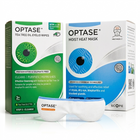 Optase eye care products including wipes and a heat mask on a white background