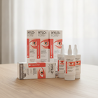 HYLO-FORTE eye care products including boxes and bottles on a light surface with a neutral background
