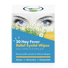 Pack of 20 Hay Fever Relief Eyelid Wipes by the eye doctor, featuring an image of eyes with flowers.