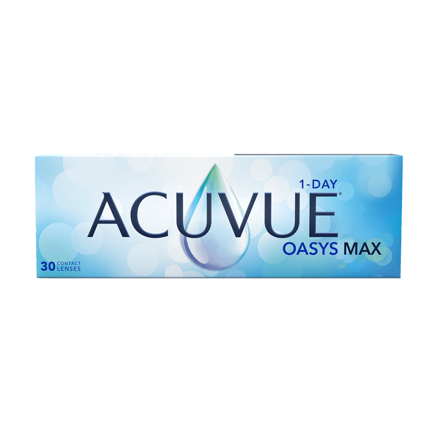 Acuvue Oasys Max 1-Day contact lenses box.