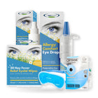 Allergy & Sensitive Dry Eye Kit: Eye Doctor Allergy Comfort drops, spray, wipes and OPTASE Cooling Mask grouped together on a white background
