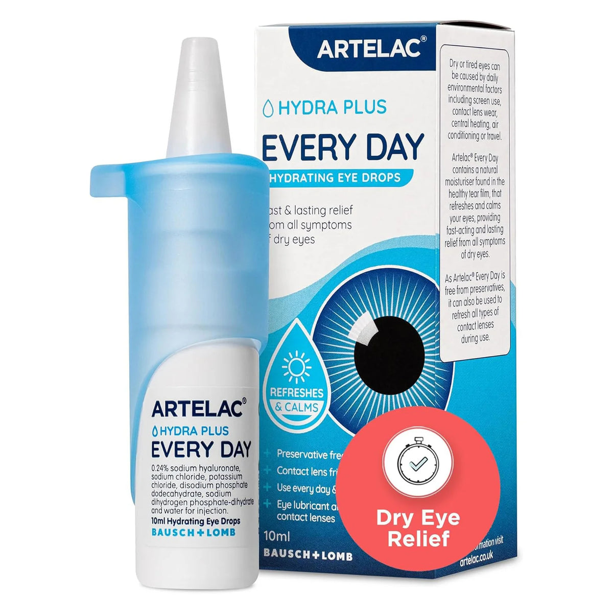 Artelac Hydra Plus Every Day eye drop bottle and packaging on a white background