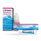 Artelac Day & Night Dry Eye Bundle: Artelac Rebalance eye drops and Artelac Nighttime Gel grouped together on a white background
