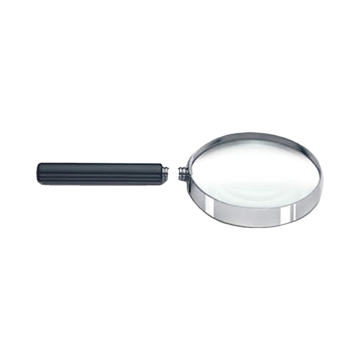 Traditional chrome magnifying glass with glass lens on white background