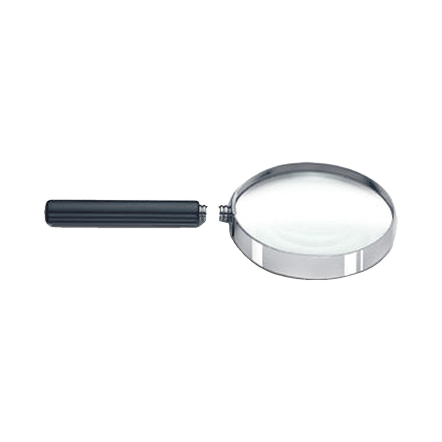 Traditional chrome magnifying glass with glass lens on white background