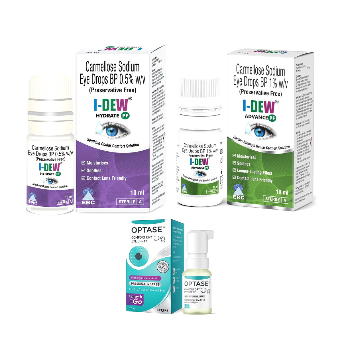 Contact Lens Comfort Dry Eye Kit – I-Dew Hydrate & Advance Drops with OPTASE Comfort Dry Eye Spray