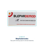 Close-up of Blephademodex packaging: daily eyelid cleansing wipes for demodex blepharitis