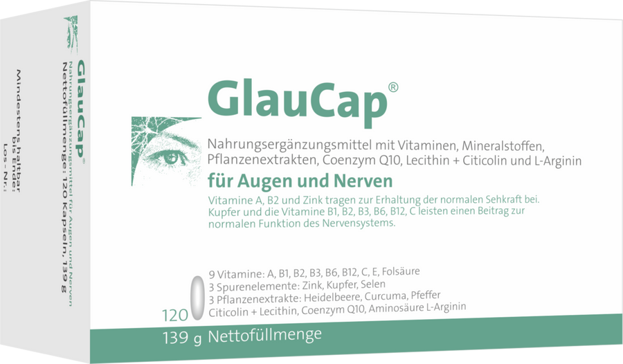 Box of GlauCap supplement with text and branding on a white background