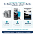 Eye Doctor Dry Eye Intensive Bundle features: ZocuWipe, Intensive Relief drops and antibacterial compress