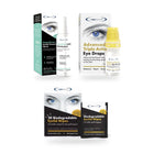 Eye Doctor Lid Care & Lipid Drops Kit: The Eye Doctor lid wipes, hypochlorous eyelid spray and Eye Doctor+ Triple Action drops side by side on a white background
