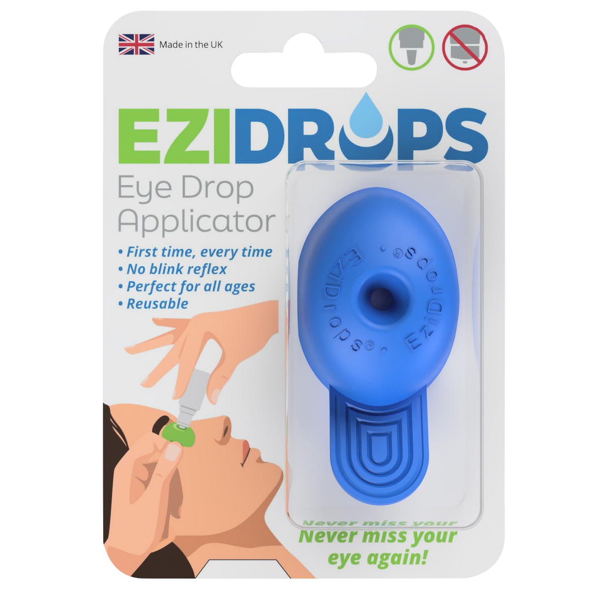 Ezidrops eye drop applicator device for easy accurate eye drop application and improved control