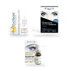 MGD Dry Eye Lipid Repair Kit: EvoTears, The Eye Doctor Advanced Eyelid Oil and The Eye Doctor Essential hot compress side by side on a white background