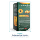 Close-up of Eyetamins Eye Comfort packaging: sea buckthorn omega-7 softgels