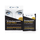 Biodegradable eyelid wipes packaging with 'The Eye Doctor' branding on a white background.
