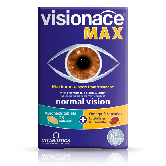 Visionace Max Vision Supplement from Vitabiotics on a white background