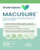 Ocular Express  supplement Macusure supplement packaging with green and white design.