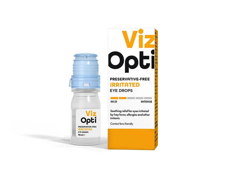 Viz Opti eye drop bottle and packaging on a white background