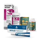 Severe Dry Eye Relief Kit: HYLO Dual Intense, HYLO Night and Eyetamins Eye Comfort grouped together on a white background