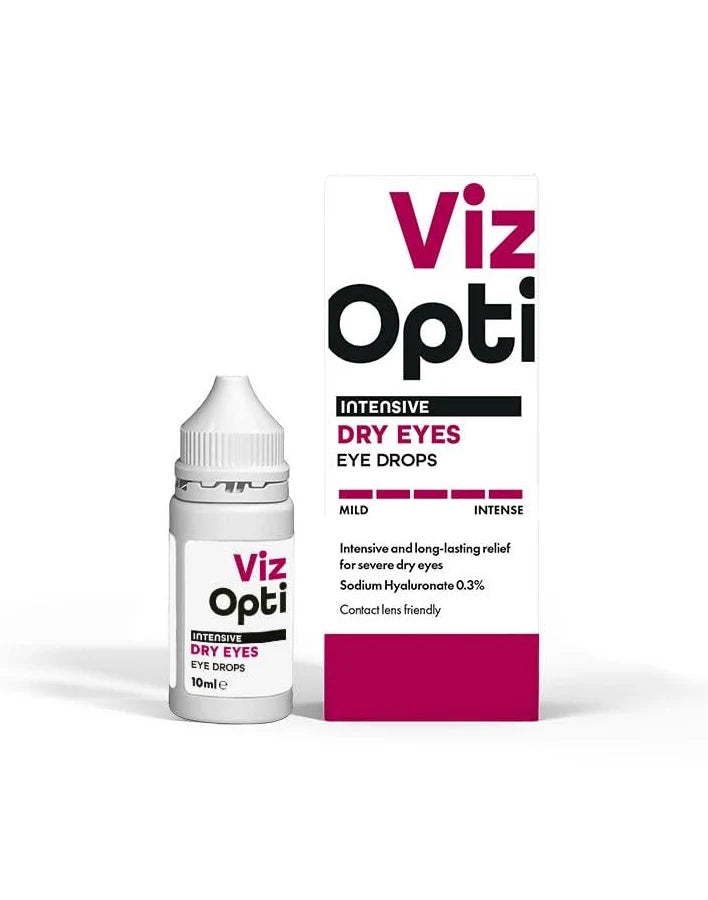 Viz Opti dry eyes eye drops packaging on a white background