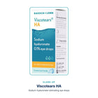 Close-up of Viscotears HA packaging: sodium hyaluronate lubricating eye drops