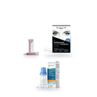 Dry Eye Starter Kit: Viscotears HA eye drops, Clinitas Carbomer Gel and The Eye Doctor Essential hot compress side by side on a white background