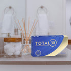Total30 box on a bathroom counter