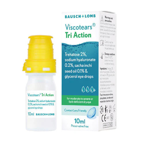 Bausch + Lomb Viscotears Tri Action eye drops.