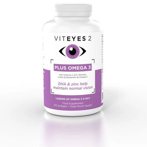 Viteyes 2 Plus Omega 3 vision supplement bottle.