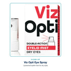 Close-up of Viz Opti Eye Spray packaging: liposomal eyelid mist for dry eyes