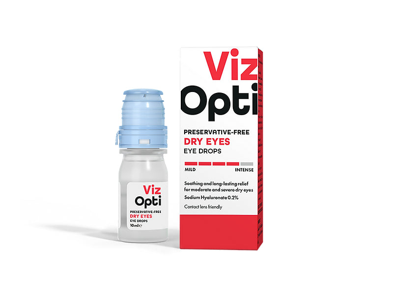 Viz Opti eye drop bottle and packaging on a white background