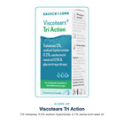 Close-up of Viscotears Tri Action packaging: 2% trehalose, 0.2% sodium hyaluronate, 0.1% sacha inchi seed oil