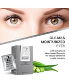 Zocular eye care product packaging with a close-up of eyes and okra leaves.