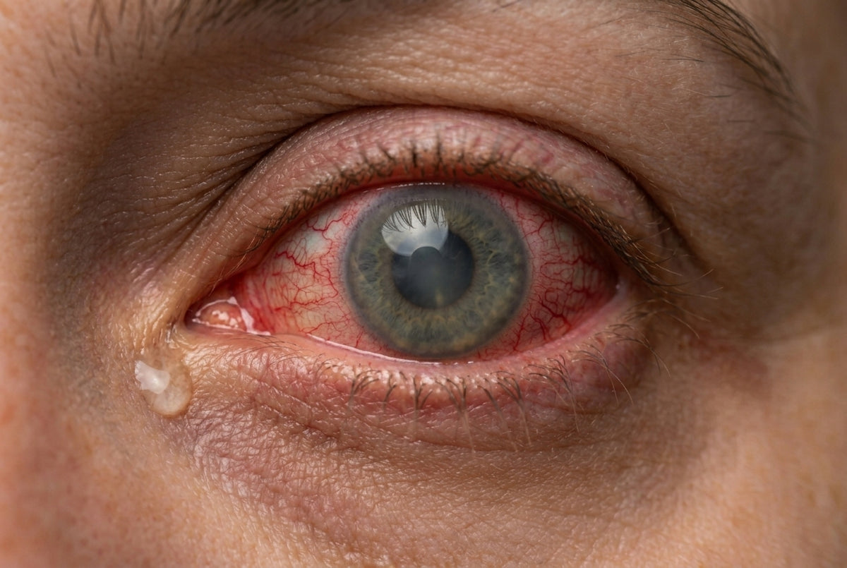 An optometrist checking a patient's eye pressure during a sight test